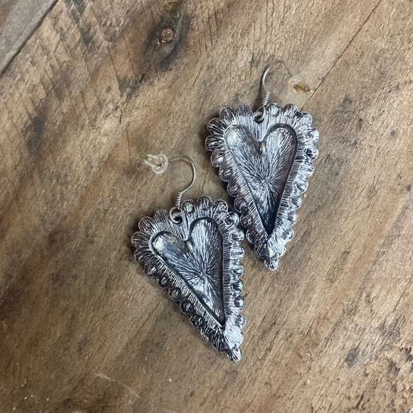 Silver Rhinestone Heart Dangle Earrings - Picture 2 of 4